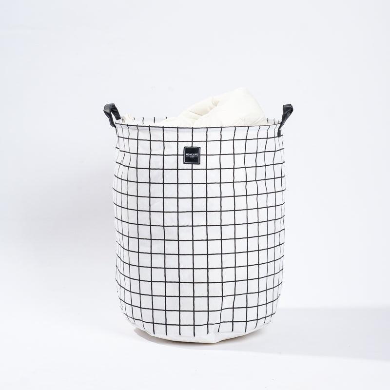 Home Life Canvas Laundry Basket - Black Grid-Laundry Basket