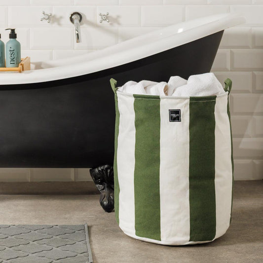 Home.Life Canvas Laundry Storage Bag Broad Stripe Dark Moss-Laundry Basket