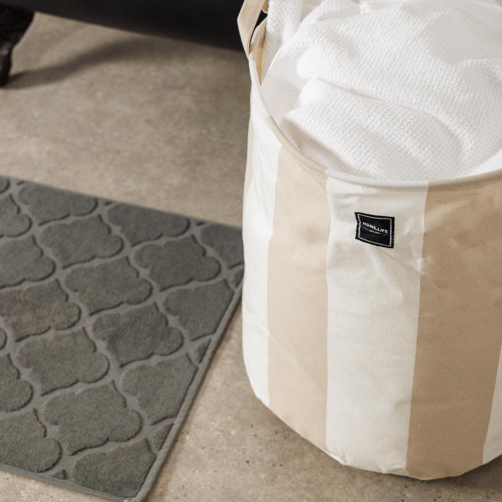 Home.Life Canvas Laundry Storage Bag Broad Stripe Mocca-Laundry Basket