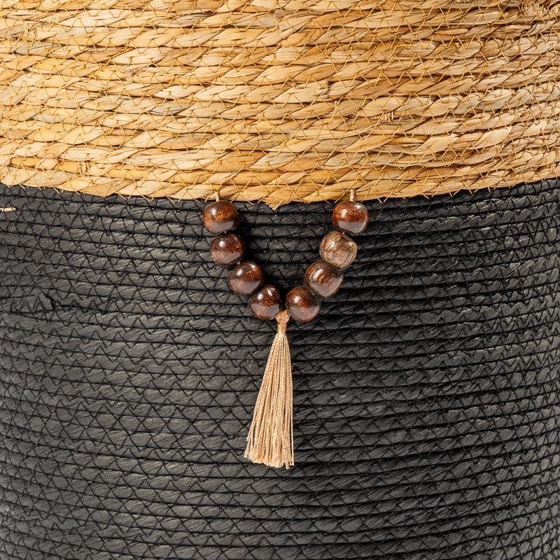 Conical Bulrush & Paper Basket - Black-Basket