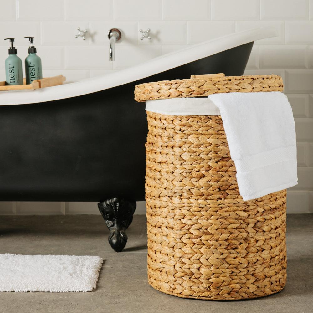 Home.Life Lined Oval with Hyacinth Hamper with Handles and Lid Natural-Laundry Basket