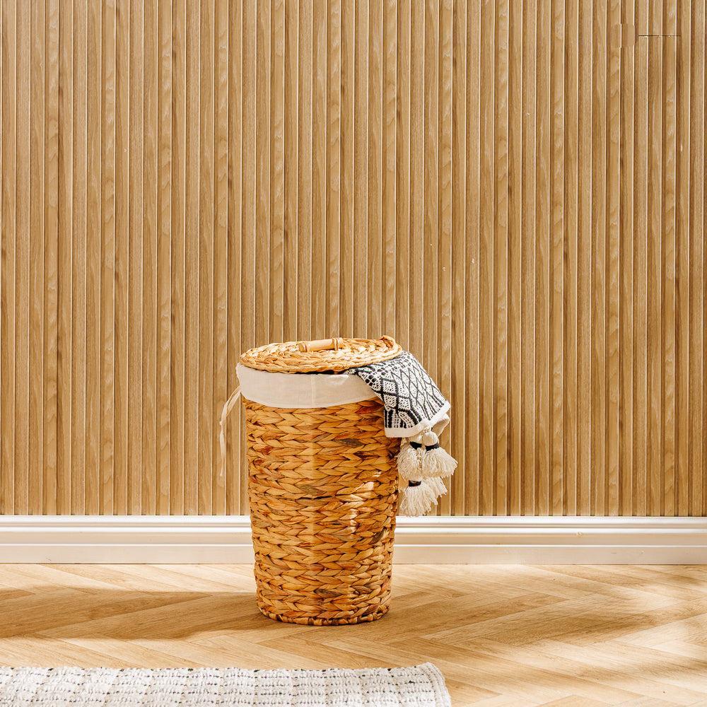 Home.Life Lined Tapered Water Hyacinth Hamper with Lid Natural-Laundry Basket