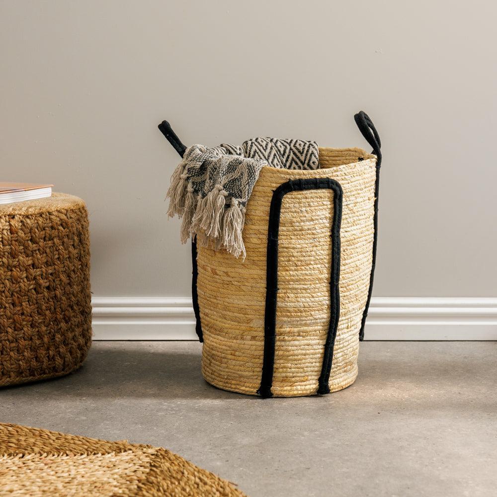 Home.Life Natural Corn Rope Handle Basket Black-Storage Baskets