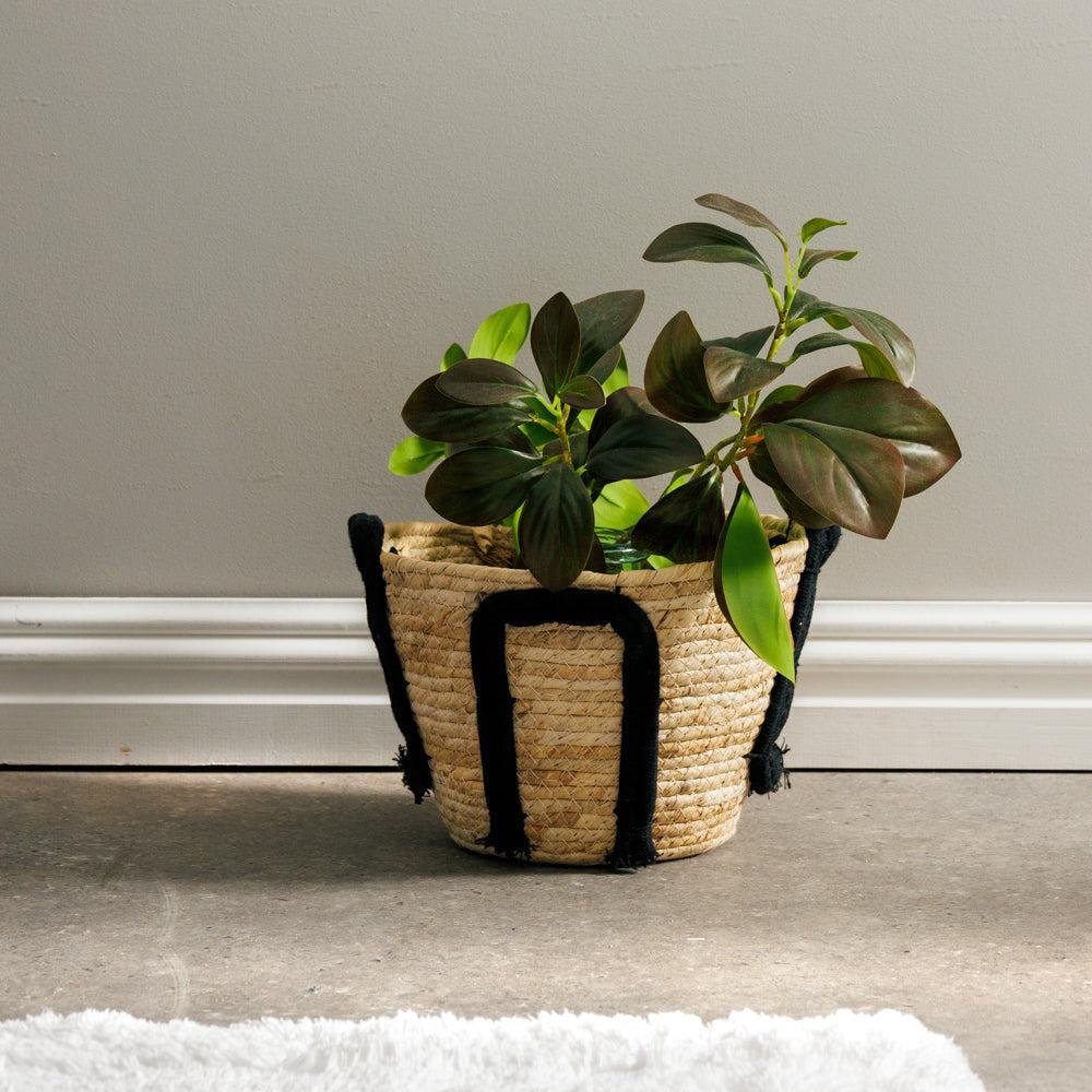 Home.Life Natural Corn Rope Handle Planter Basket Black-Planter