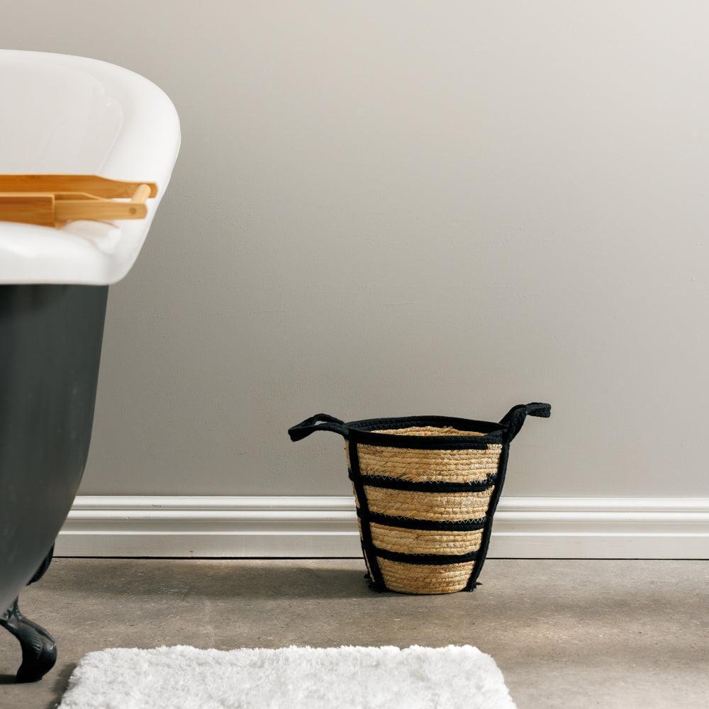 Home.Life Natural Corn Rope Stripe Basket Black-Storage Baskets