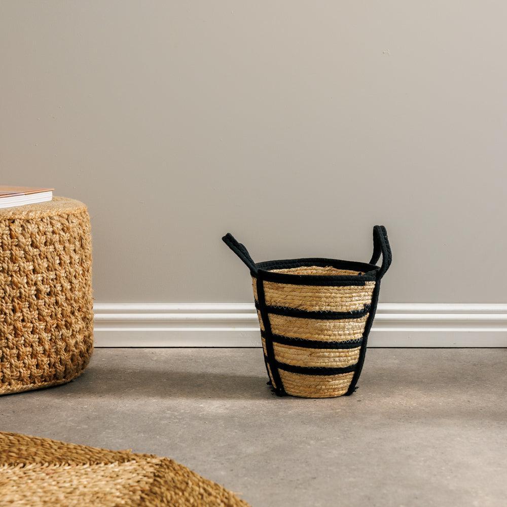 Home.Life Natural Corn Rope Stripe Basket Black-Storage Baskets