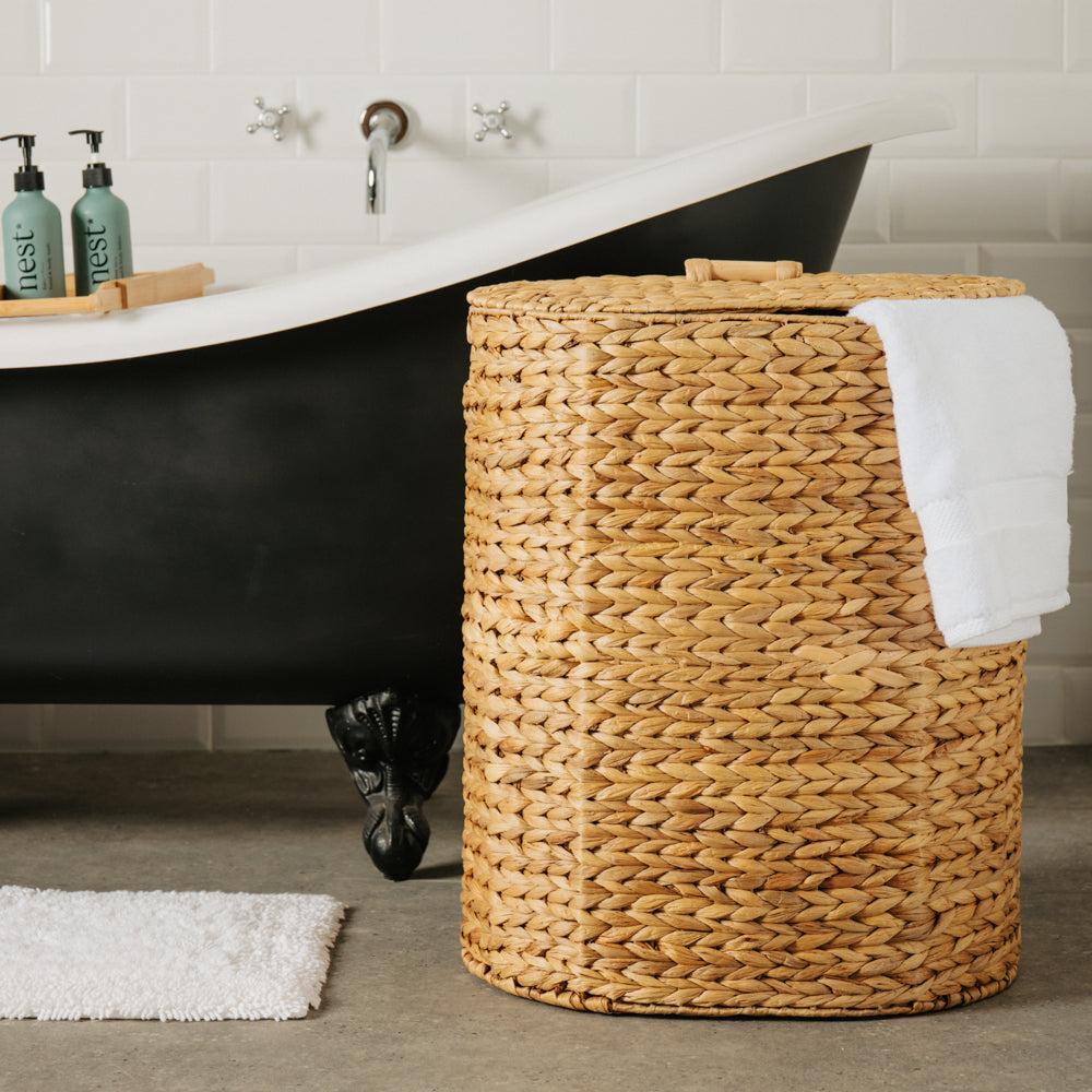 Home.Life Oval with Hyacinth Hamper Wooden Handles with Lid Natural-Laundry Basket