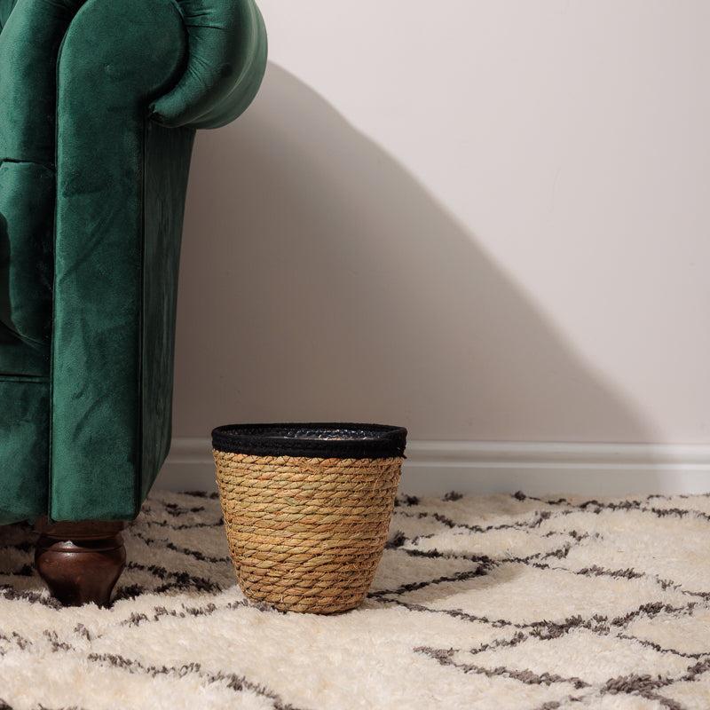 Bulrush Cotton-Edged Lined Planter - Black-Planter