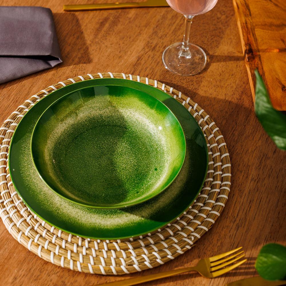Home.Life Printed Glazed Salad Bowl Green Mist-Bowls