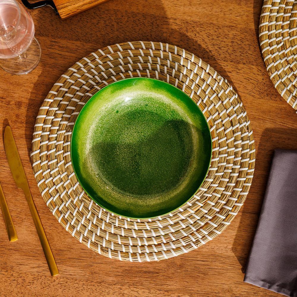 Home.Life Printed Glazed Salad Bowl Green Mist-Bowls