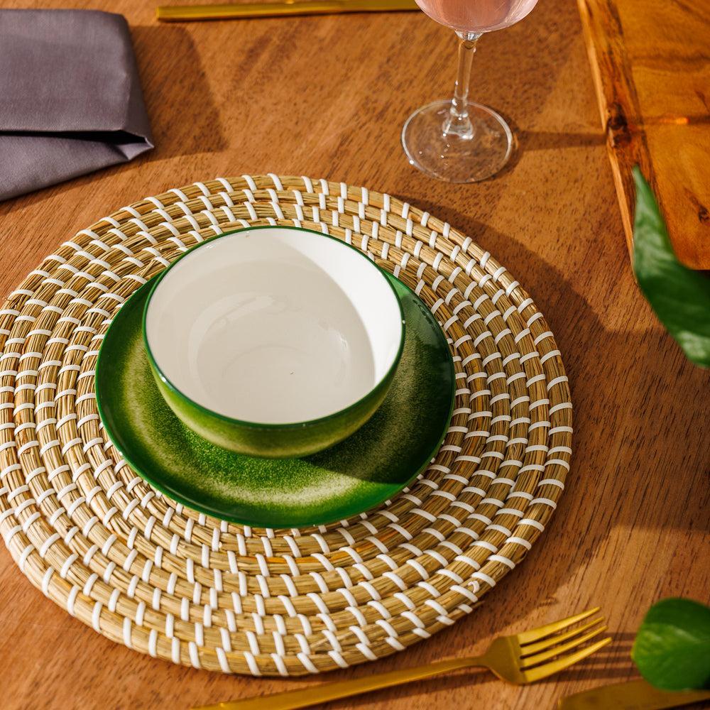 Home.Life Printed Glazed Soup Bowl Green Mist-Bowls