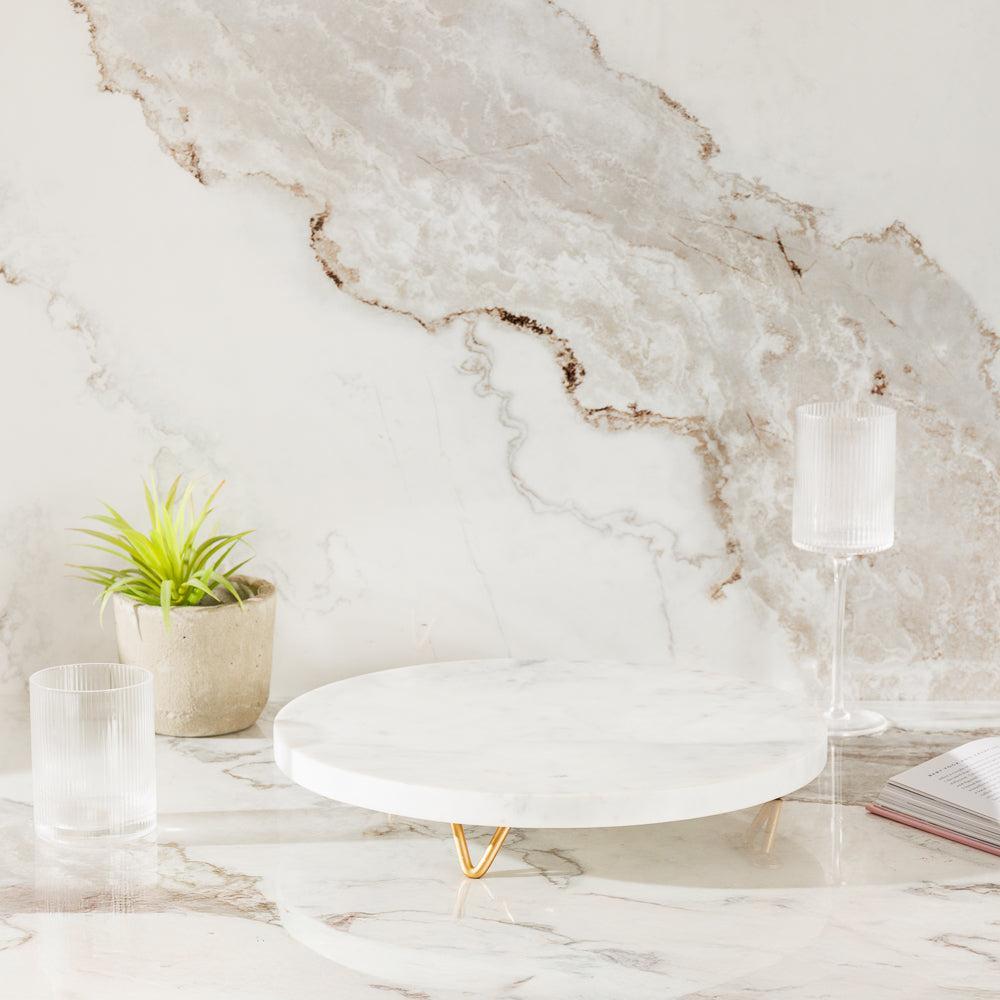 Home.Life Marble Display Platter with Metal Legs-Platters