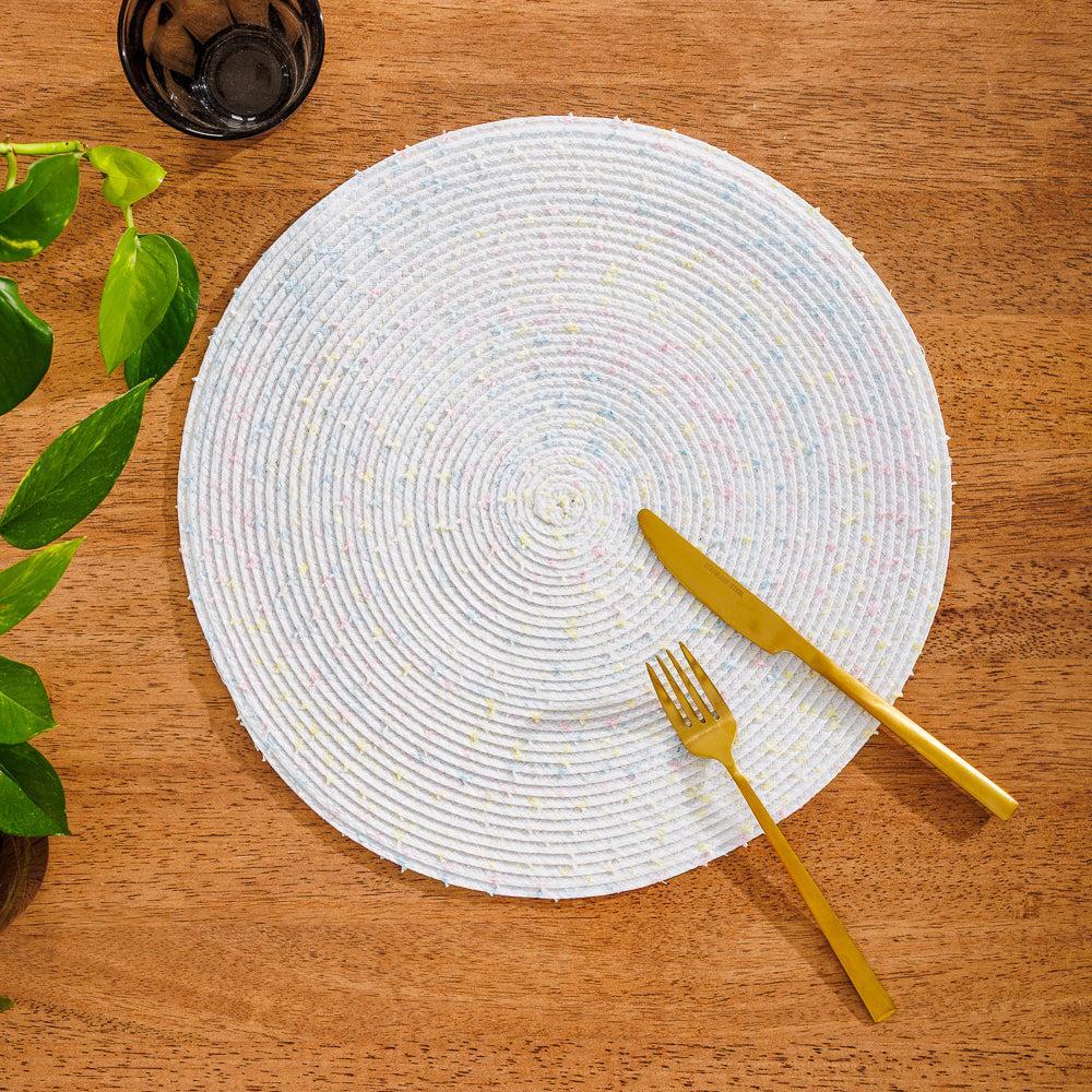 Home.Life Round Placemat Speckled White-Placemats