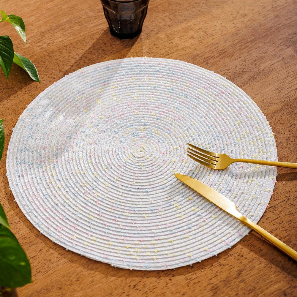 Home.Life Round Placemat Speckled White-Placemats