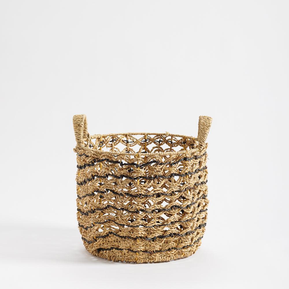 Home.Life Round Water Hyacinth Basket Twisted Weave Black-Storage Basket