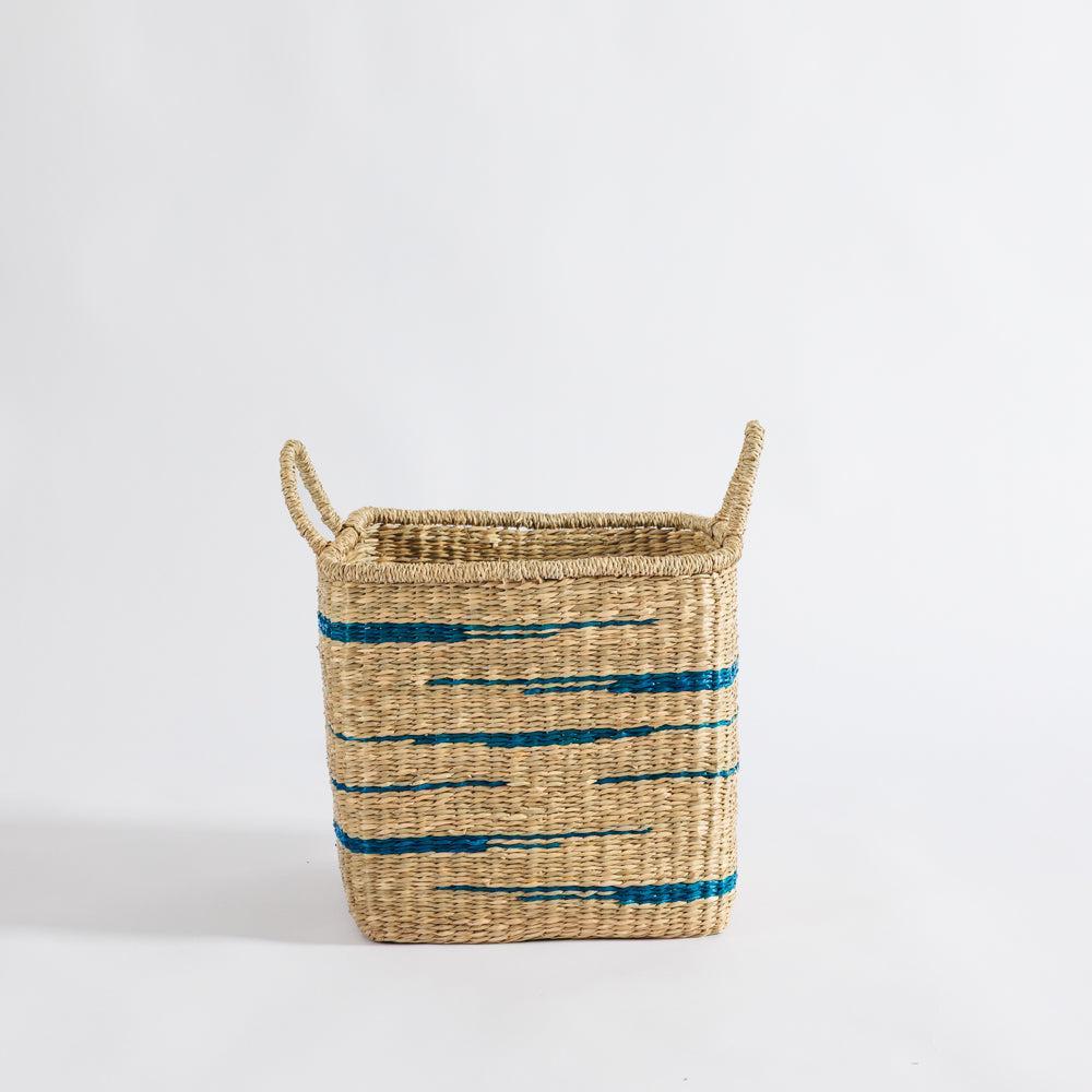 Home.Life Square Seagrass Basket Abstract Line with Handles Midnight Blue-Storage Baskets