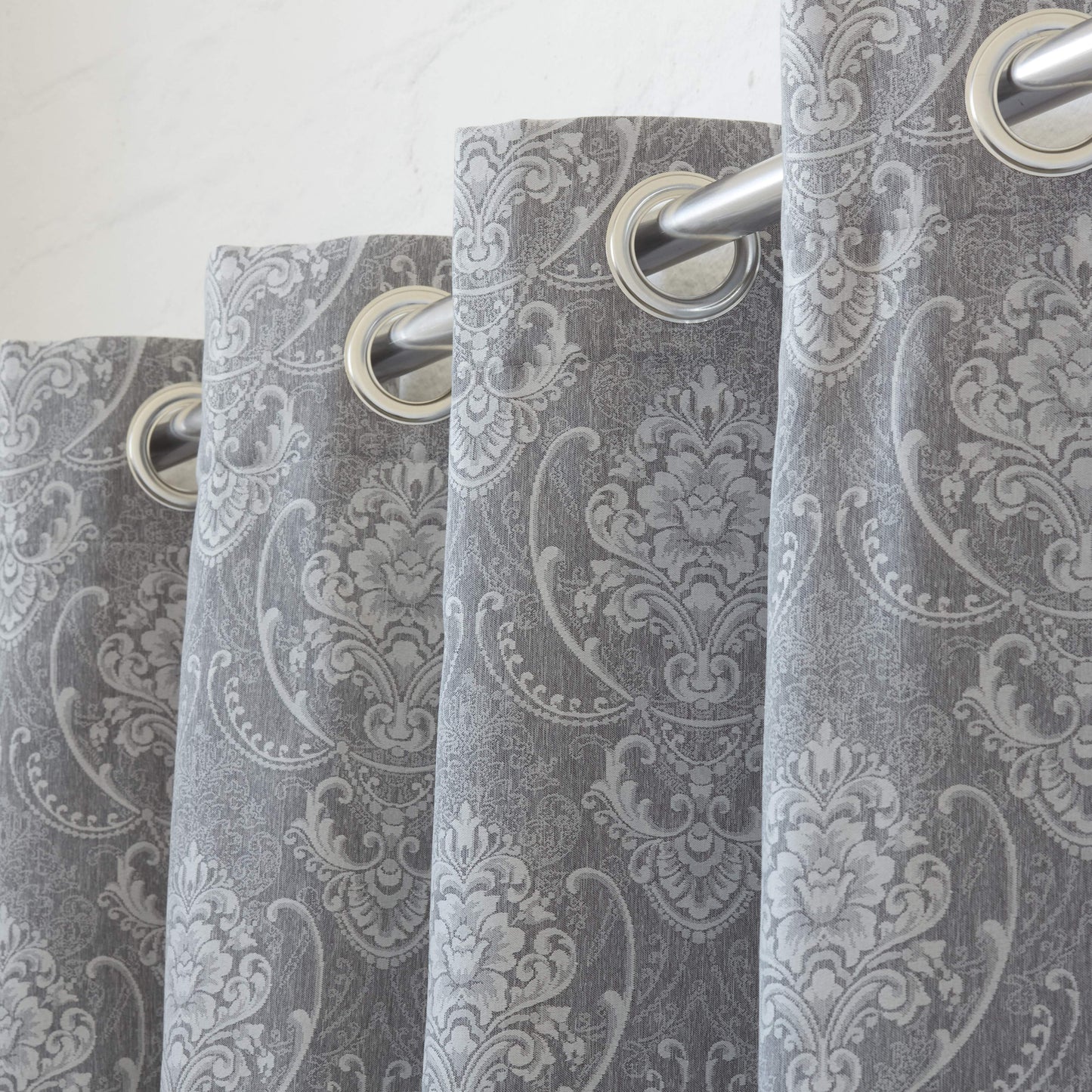 HOME.LIFE Venice Jacquard Eyelet Lined Curtain - Dark Grey-Curtains