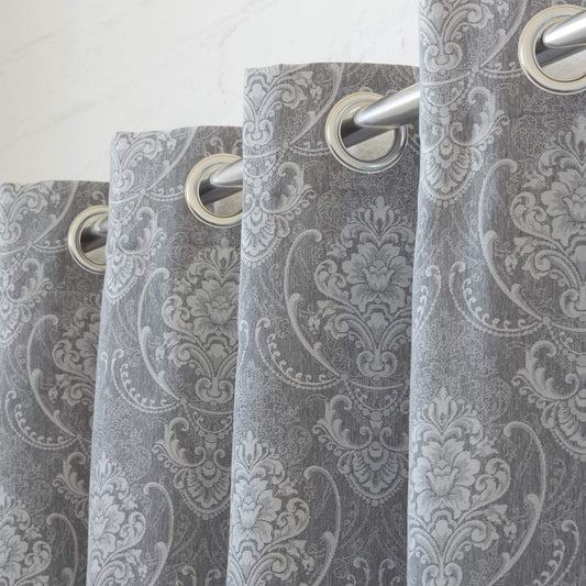 HOME.LIFE Venice Jacquard Eyelet Lined Curtain - Dark Grey-Curtains