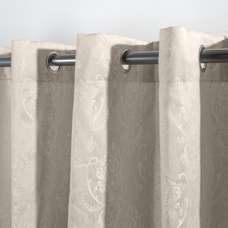 HOME.LIFE Venice Jacquard Eyelet Lined Curtain - Natural-Curtains