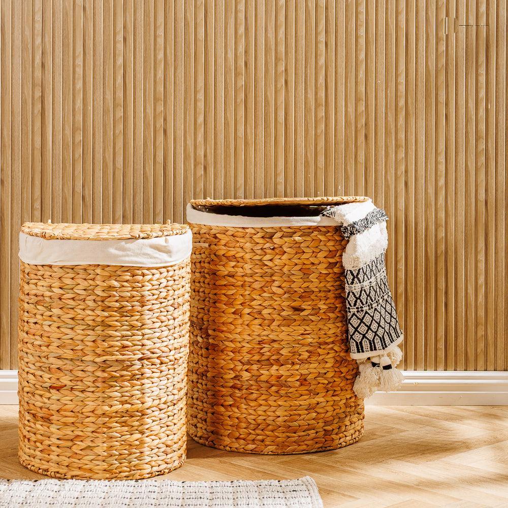 Home.Life Vietnamese D-Shaped Laundry Hamper with Lid and Liner Natural-Laundry Basket