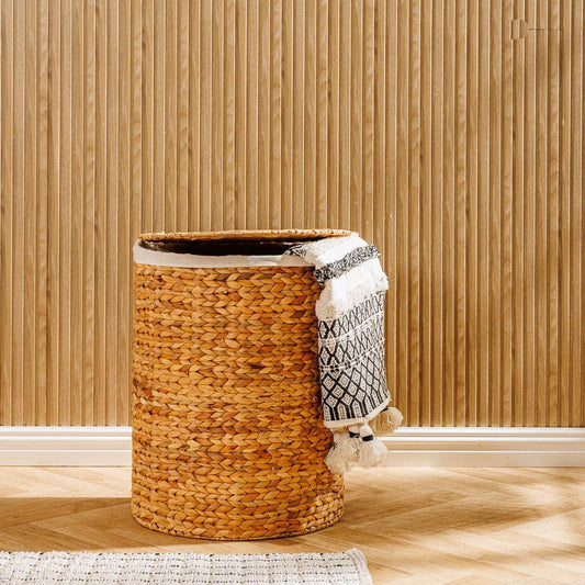 Home.Life Vietnamese D-Shaped Laundry Hamper with Lid and Liner Natural-Laundry Basket