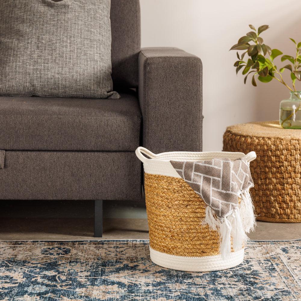 Water Hyacinth Basket with White Rim-Storage Baskets