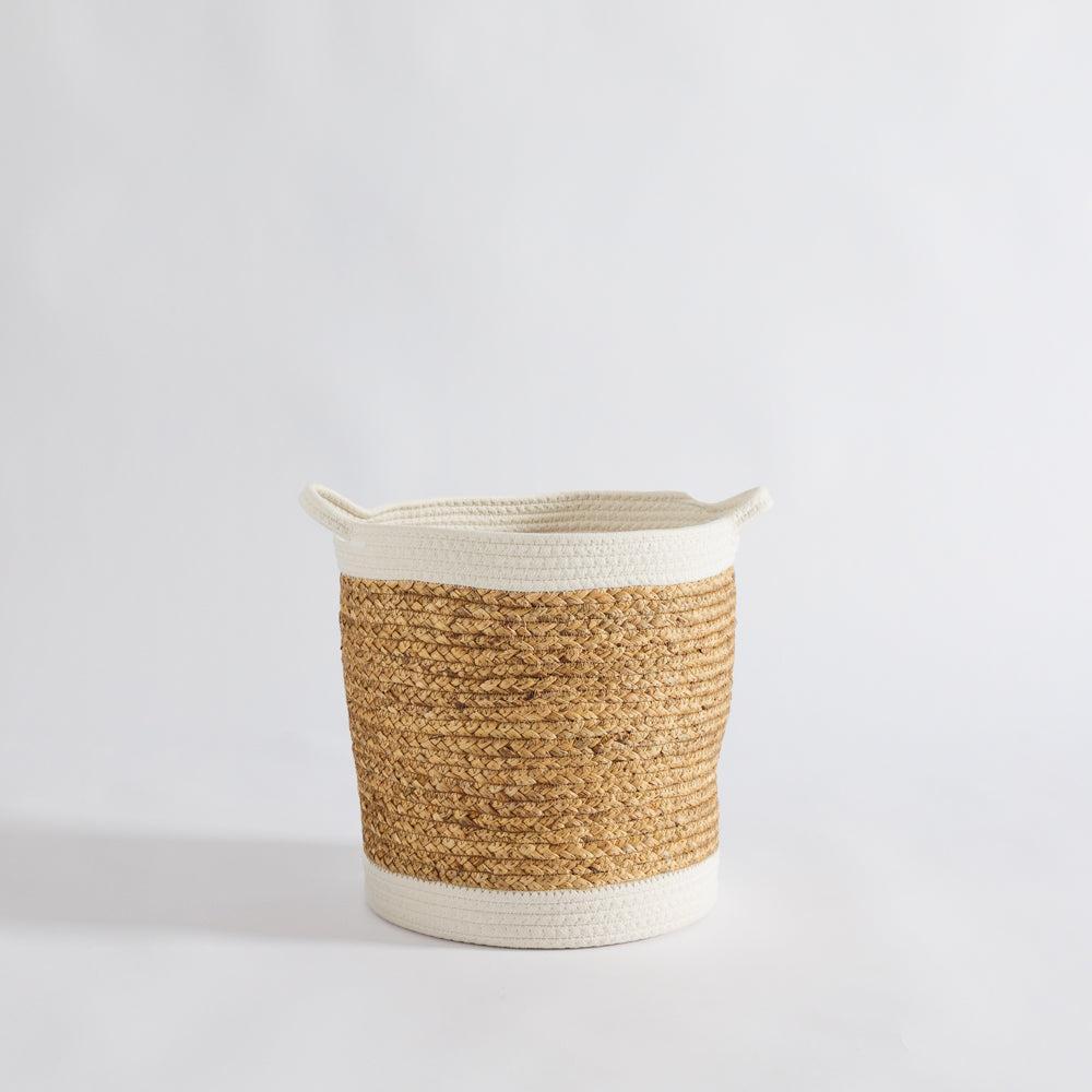Water Hyacinth Basket with White Rim-Storage Baskets