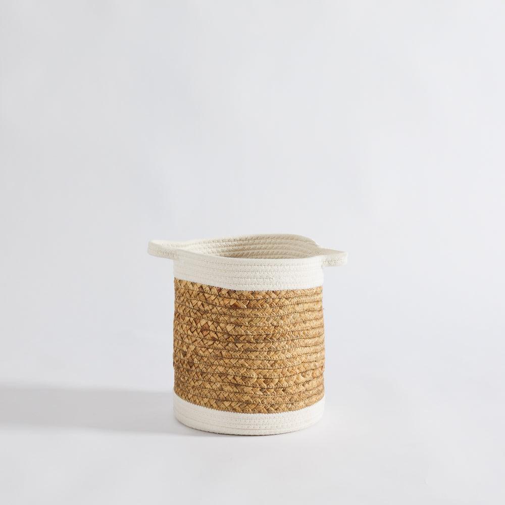 Water Hyacinth Basket with White Rim-Storage Baskets
