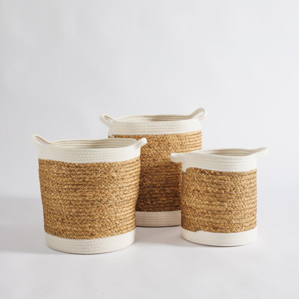 Water Hyacinth Basket with White Rim-Storage Baskets