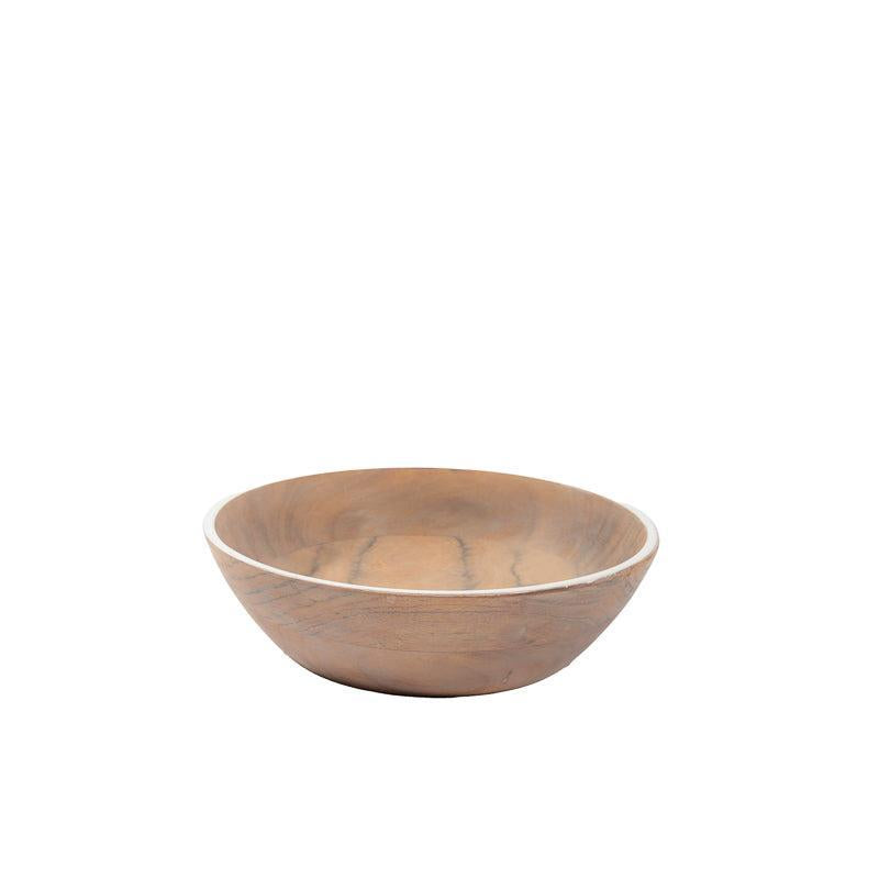 HOME.LIFE Wooden Enamel Rimmed Round Bowl - White-Bowl