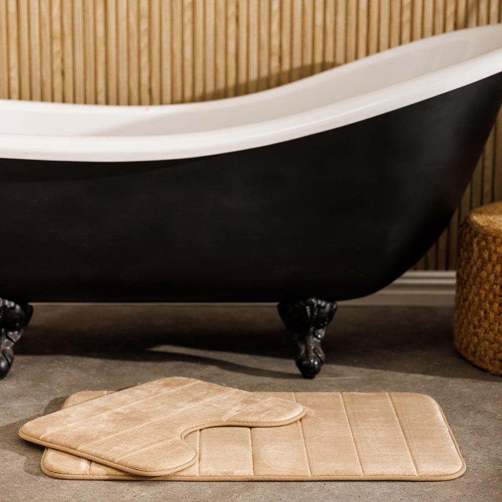 Milan Memory Foam Bathroom Mat Beige 2 Piece-Bath Mats
