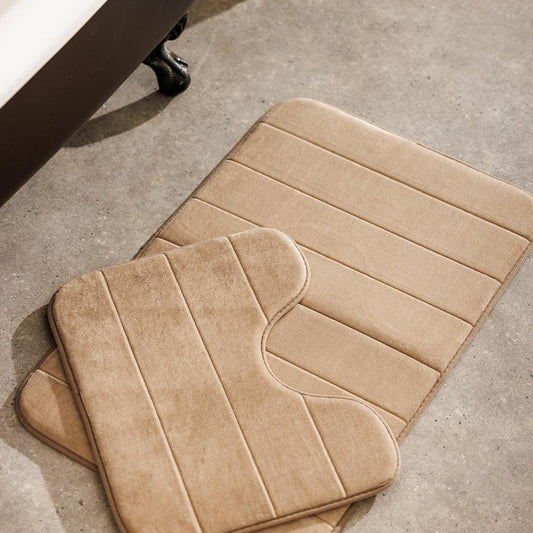Milan Memory Foam Bathroom Mat Beige 2 Piece-Bath Mats