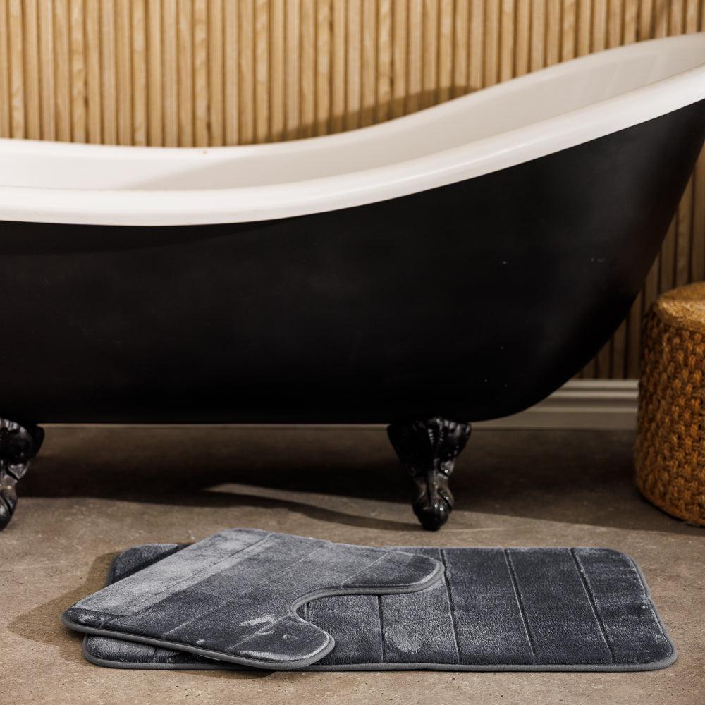 Milan Memory Foam Bathroom Mat Dark Grey 2 Piece-Bath Mats