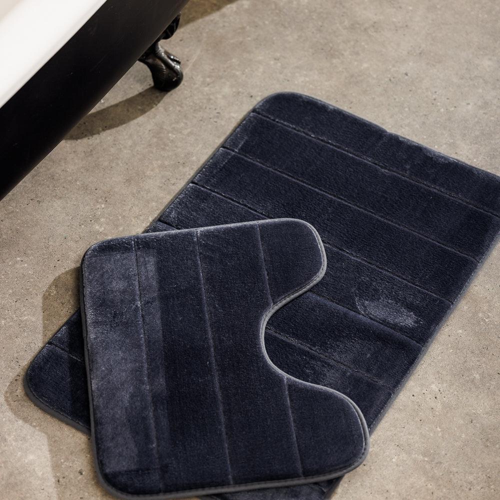 Milan Memory Foam Bathroom Mat Dark Grey 2 Piece-Bath Mats
