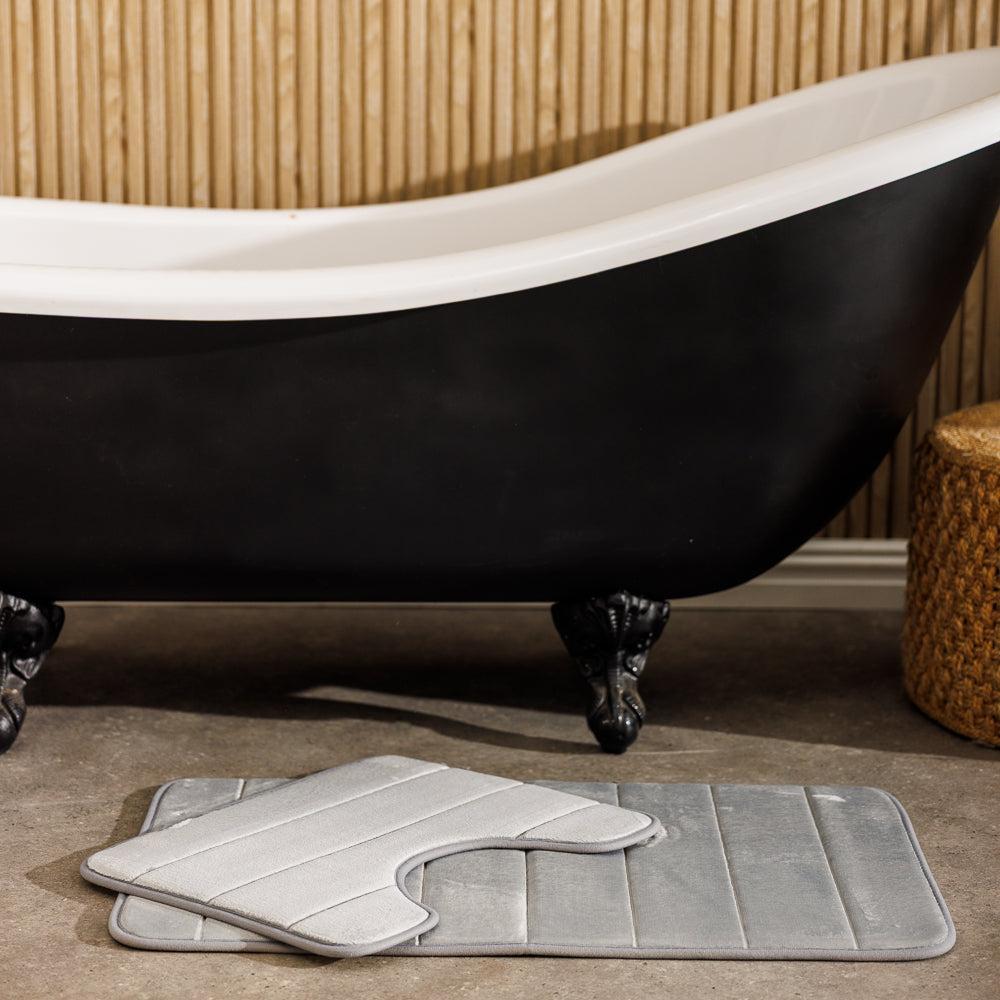 Milan Memory Foam Bathroom Mat Light Grey 2 Piece-Bath Mats