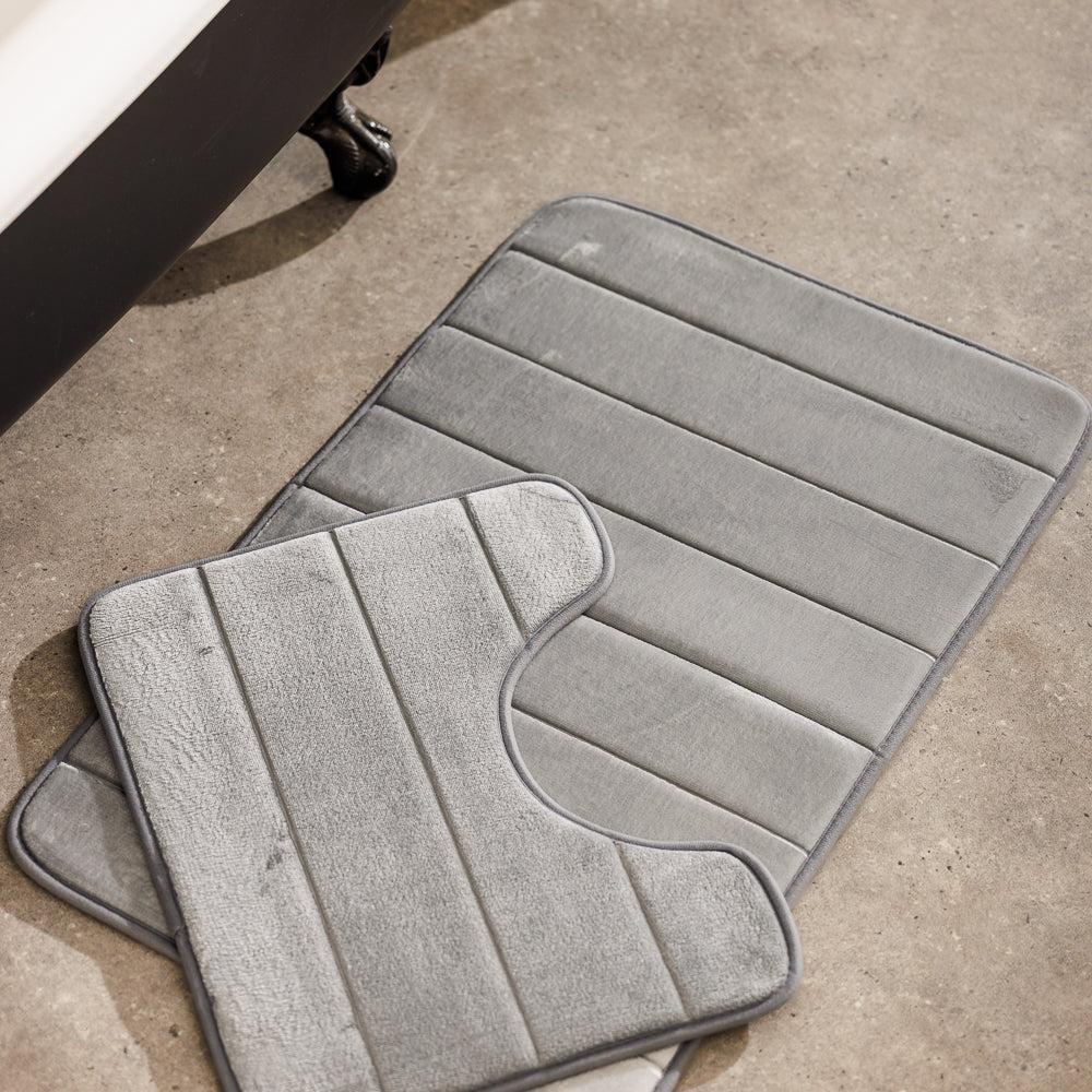Milan Memory Foam Bathroom Mat Light Grey 2 Piece-Bath Mats