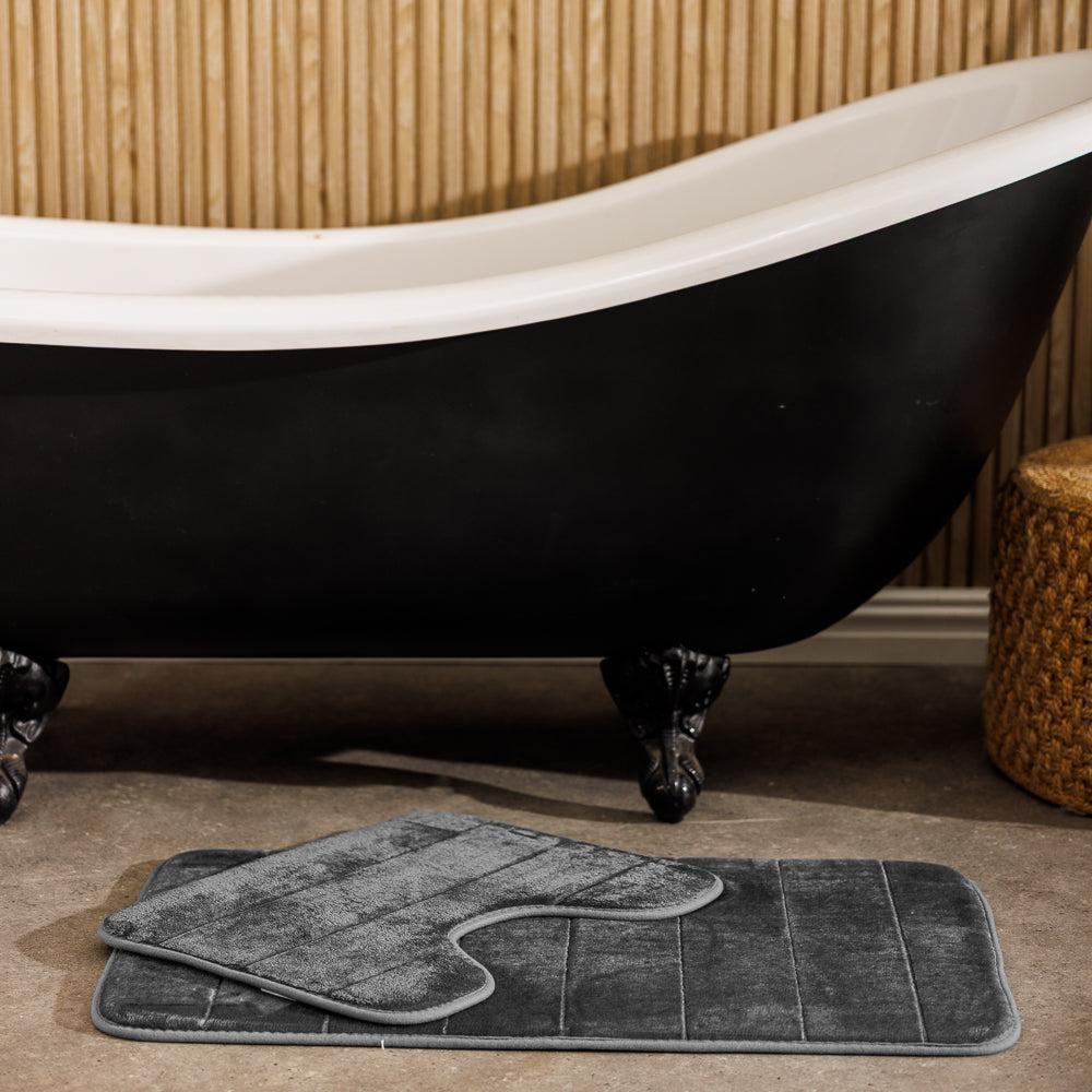 Milan Memory Foam Bathroom Mat Mid Grey 2 Piece-Bath Mats