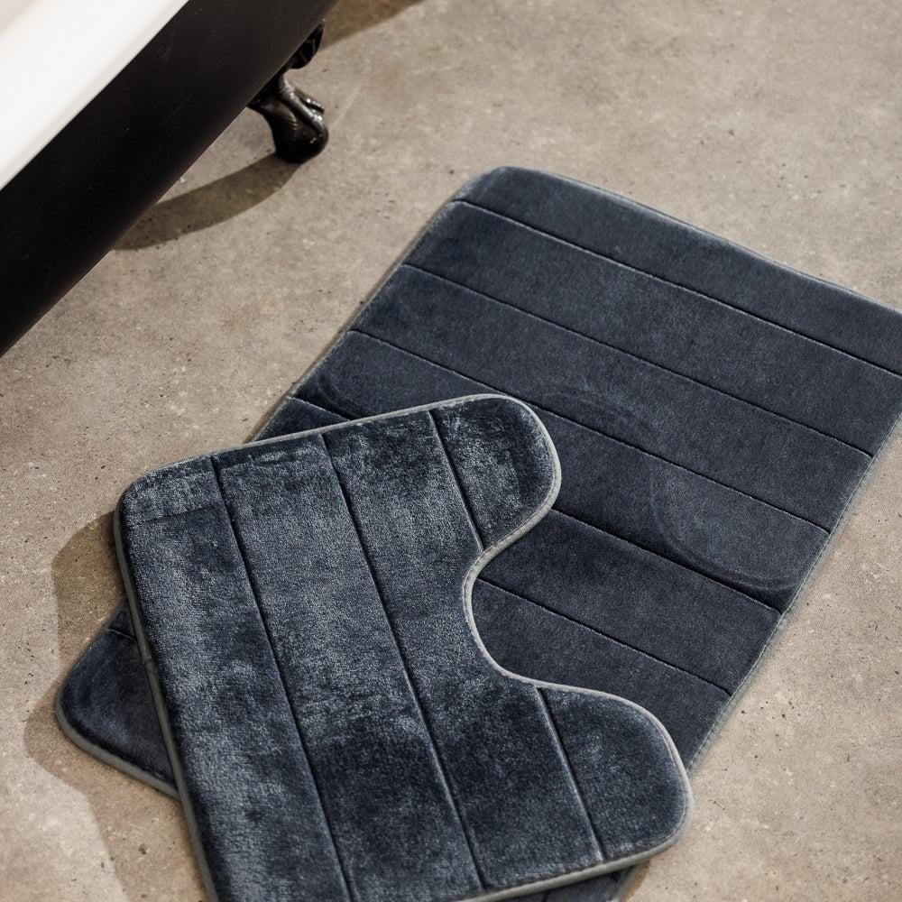 Milan Memory Foam Bathroom Mat Mid Grey 2 Piece-Bath Mats