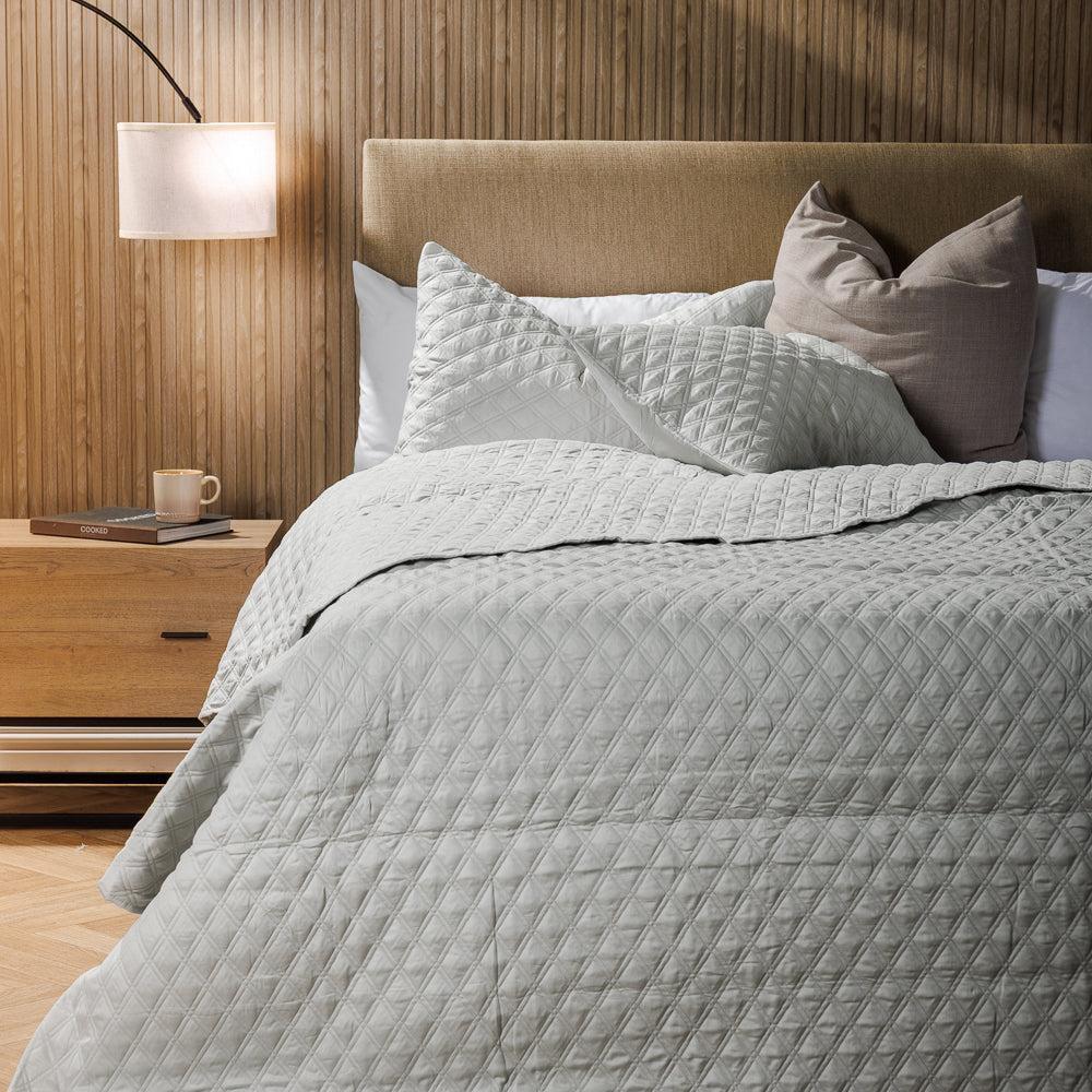 Moss Whisper Soft Premium Cotton Quilt Silver-Quilts & Comforters