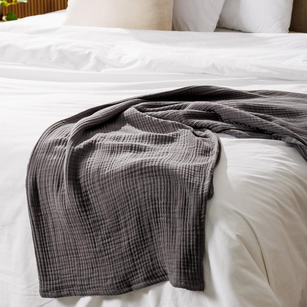 Nest Cotton Hemmed Throw Charcoal-Throws