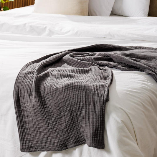 Nest Cotton Hemmed Throw Charcoal-Throws