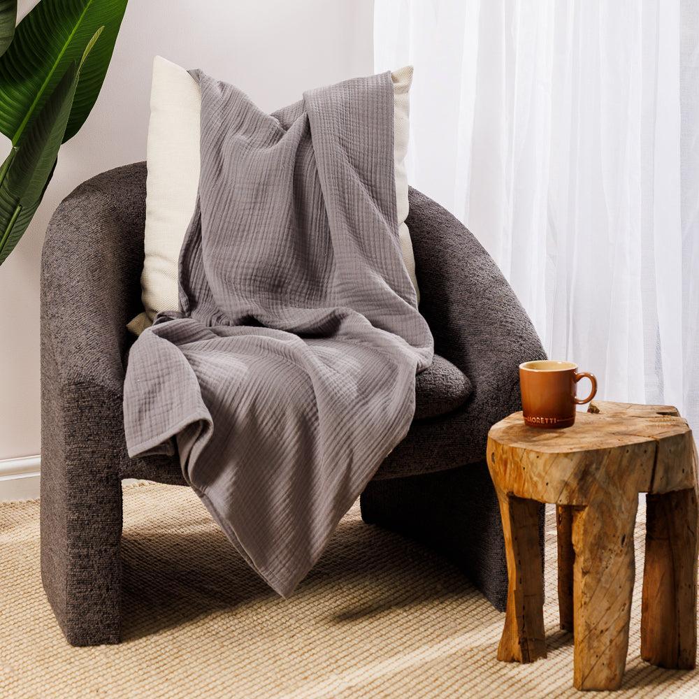 Nest Cotton Hemmed Throw Mid Grey-Throws