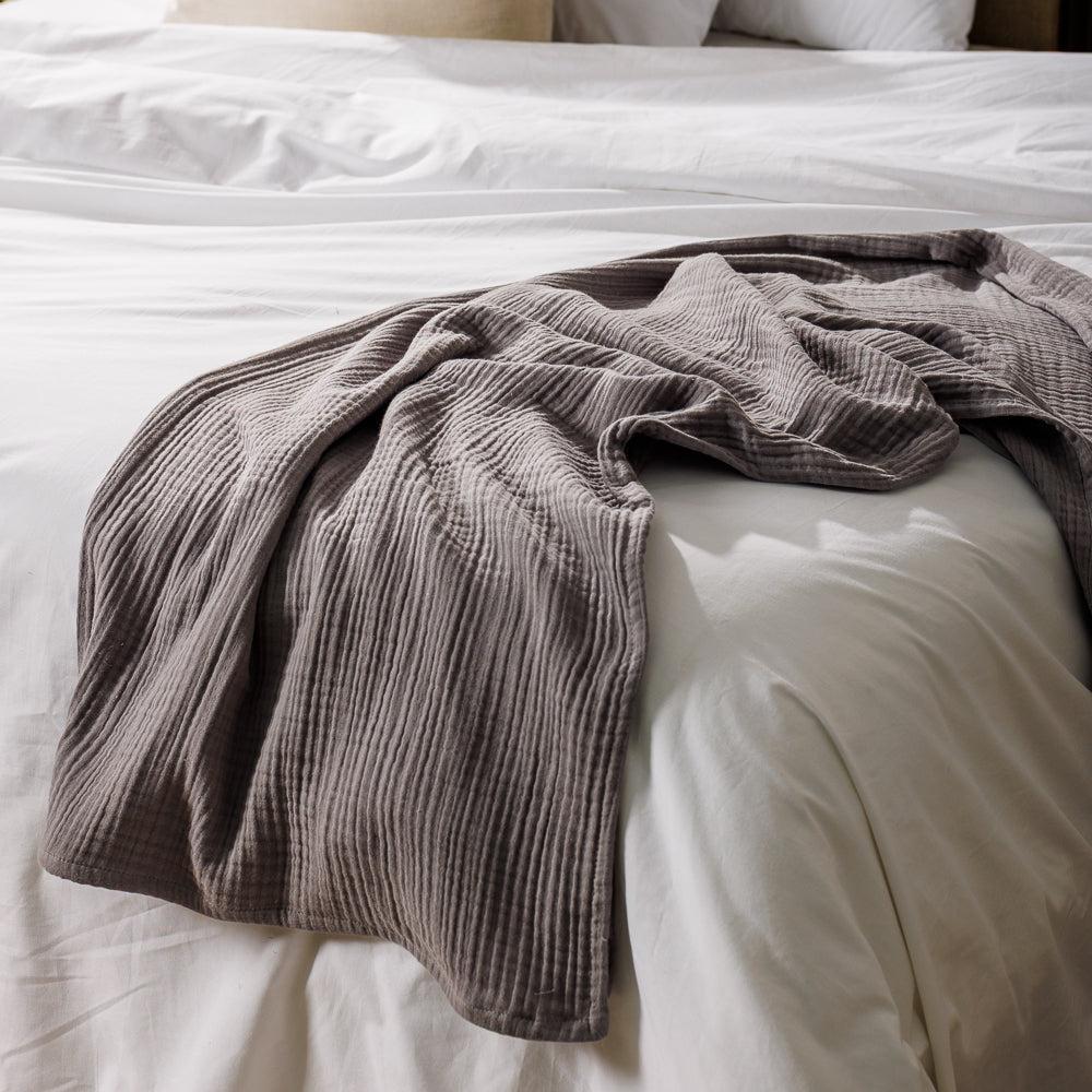 Nest Cotton Hemmed Throw Mid Grey-Throws