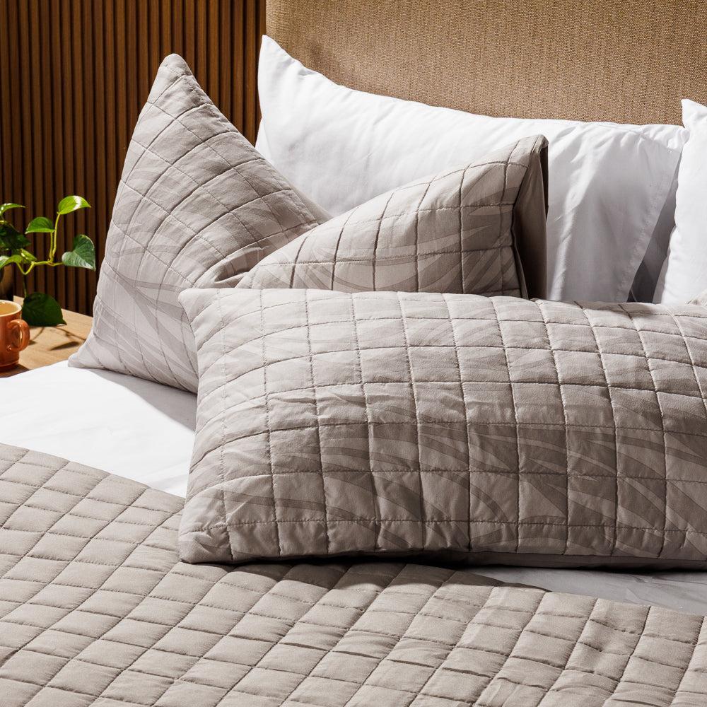Nest Driftwave Microfibre Printed Quilt Set Natural-Quilts & Comforters