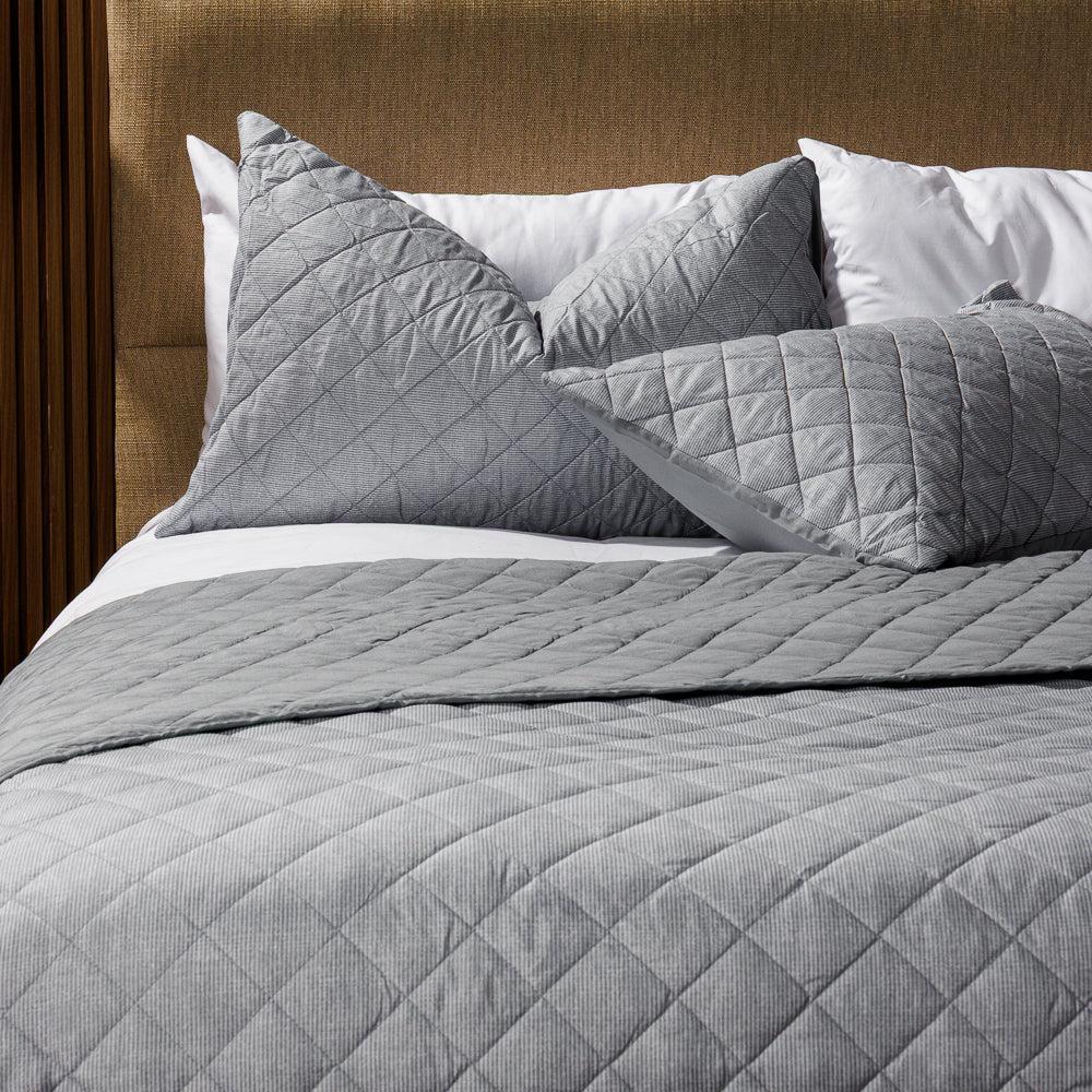 Nest Shoreline Microfibre Printed Quilt Set Slate-Quilts & Comforters
