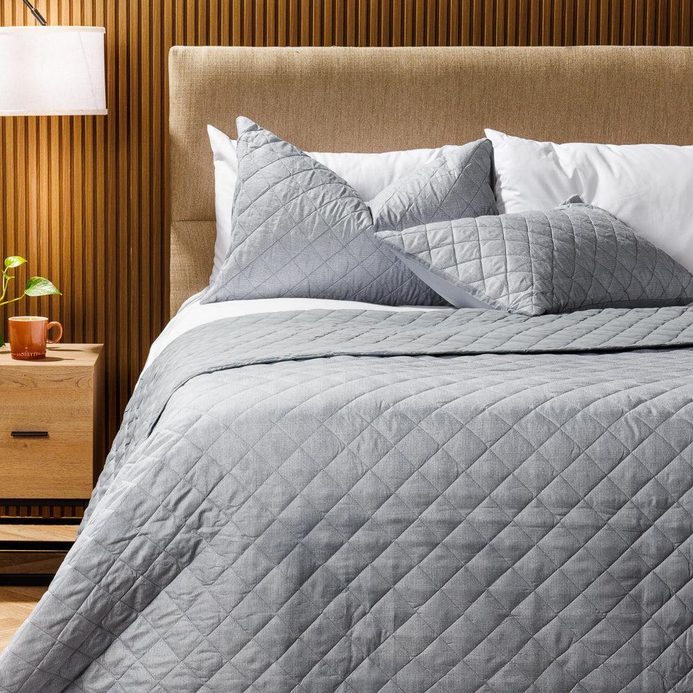 Nest Shoreline Microfibre Printed Quilt Set Slate-Quilts & Comforters