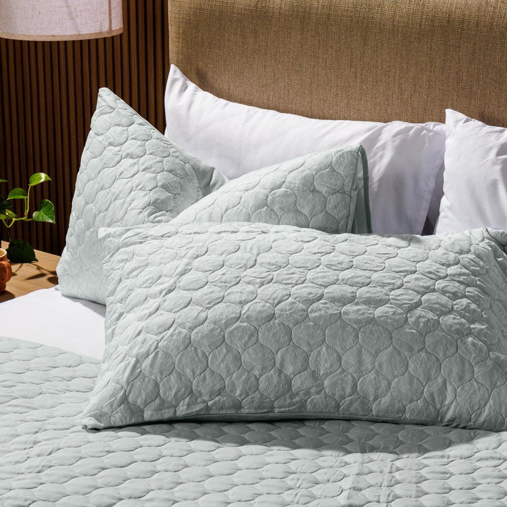 Nest Wild Protea Microfibre Printed Quilt Set Duck Egg-Quilts & Comforters