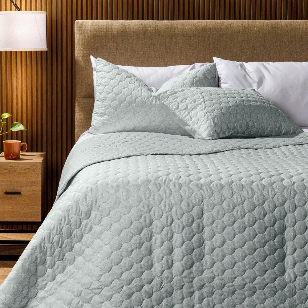 Nest Wild Protea Microfibre Printed Quilt Set Duck Egg-Quilts & Comforters