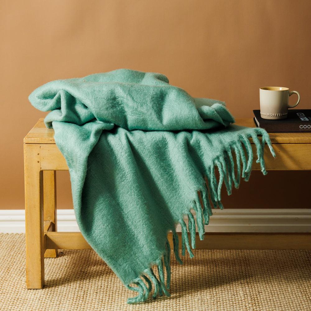 Nest Woollen Blend Blanket Throw Mint Green-Blankets