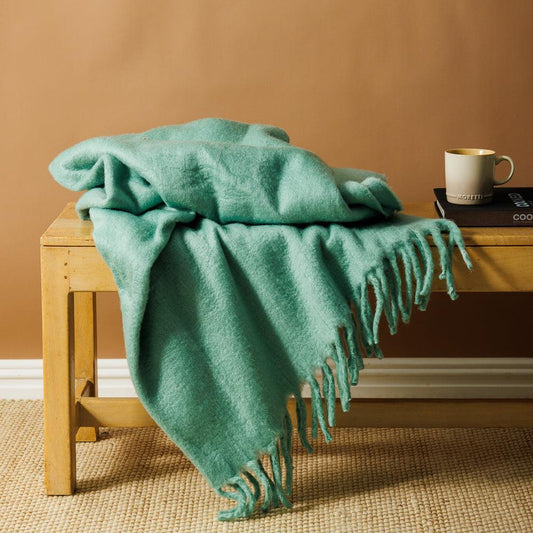 Nest Woollen Blend Blanket Throw Mint Green-Blankets